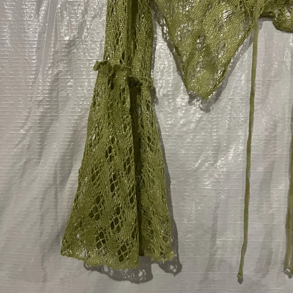 Urban Outfitters Green Gossamer Crochet Flyaway Top Size Medium